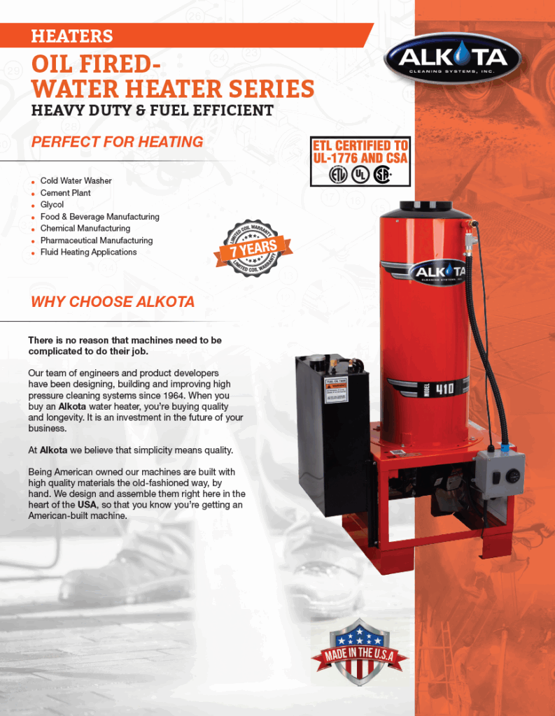 Alkota oil fired water heaters