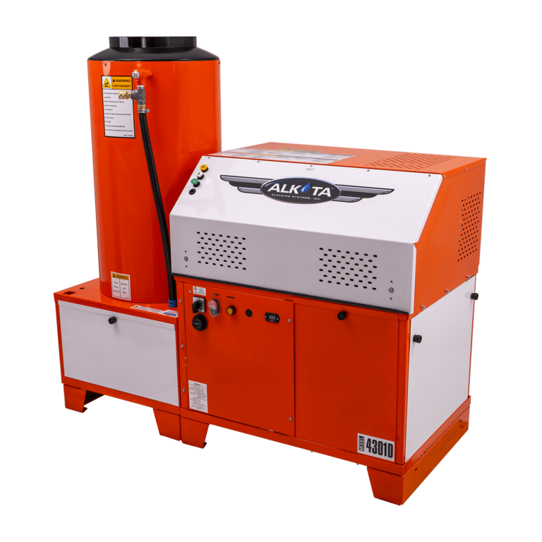 Gas fired hot water pressure washer stationary