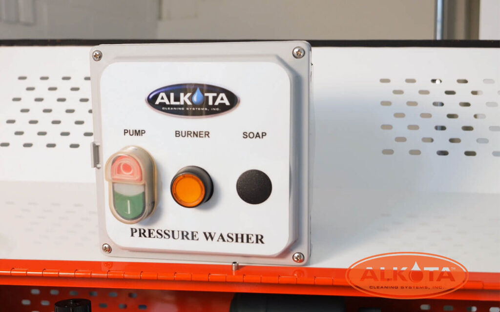 image of remote for pressure washer with pump, burner and soap buttons 